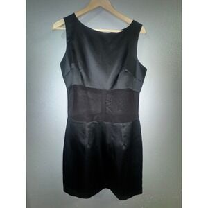 Vintage Jay Jacobs Black Satin Mesh Midriff Mini Dress Sleeveless USA Made 11/12